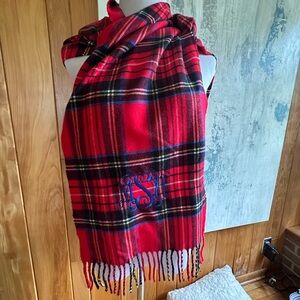 Michigan State University Embroidered 100% Cashmere Tartan Red & Black Scarf